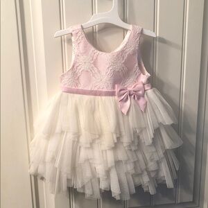 Cinderella Pink and White Lace Tulle Party Dress with Bow